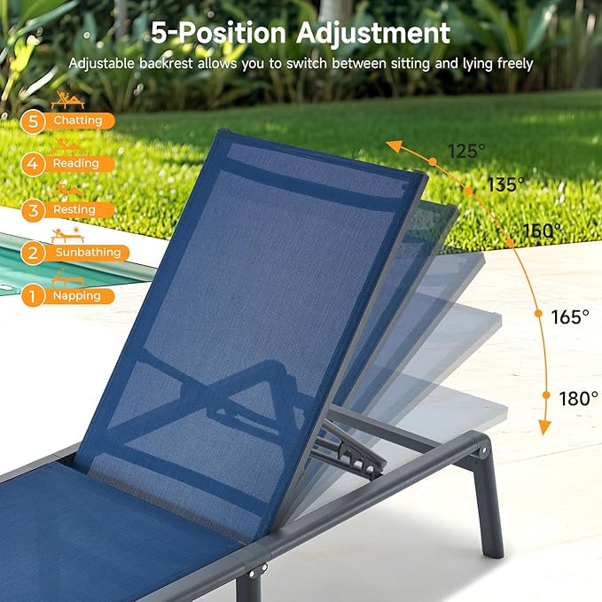 Aluminum Chaise Lounge Chair Outdoor, Foldable & Assembly Free Outdoor Lounge