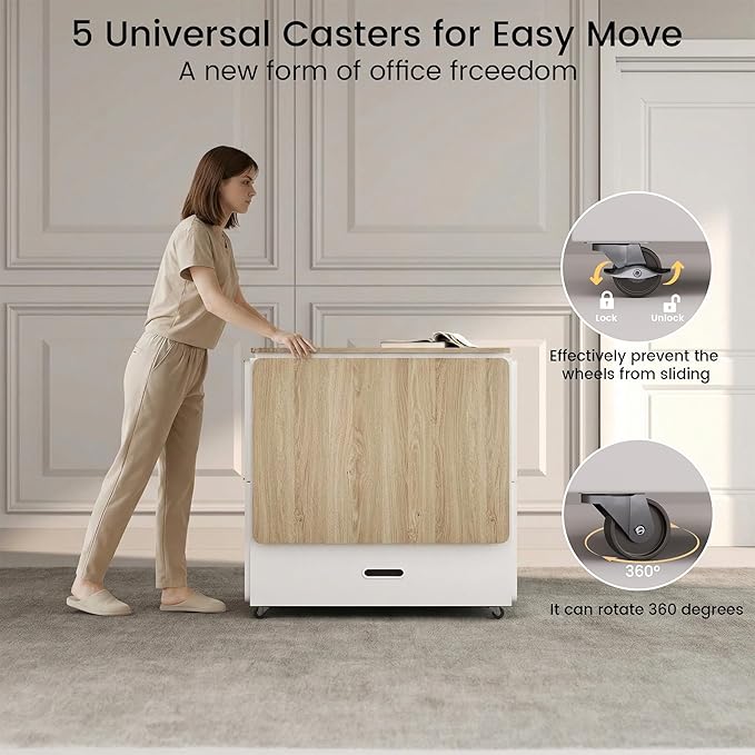 ModernMate 3-in-1 Folding Desk & File Cabinet, Fluted Multi-Storage Workspace