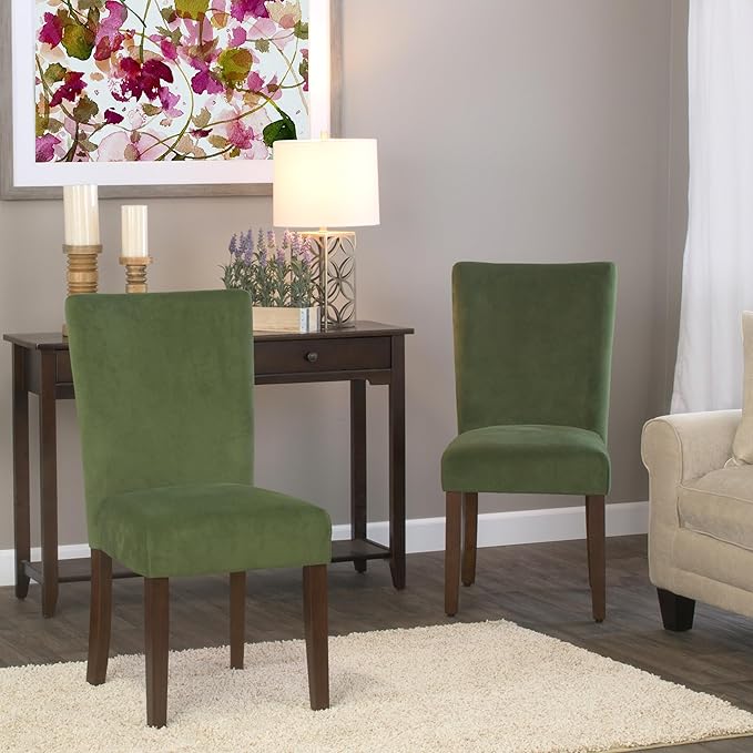 HomePop Parsons Classic Upholstered Accent Dining Chair, Dark Green Velvet