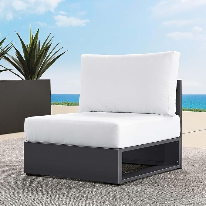 Modway Tahoe Aluminum Armless Patio Gray White Modular Weather-Resistant