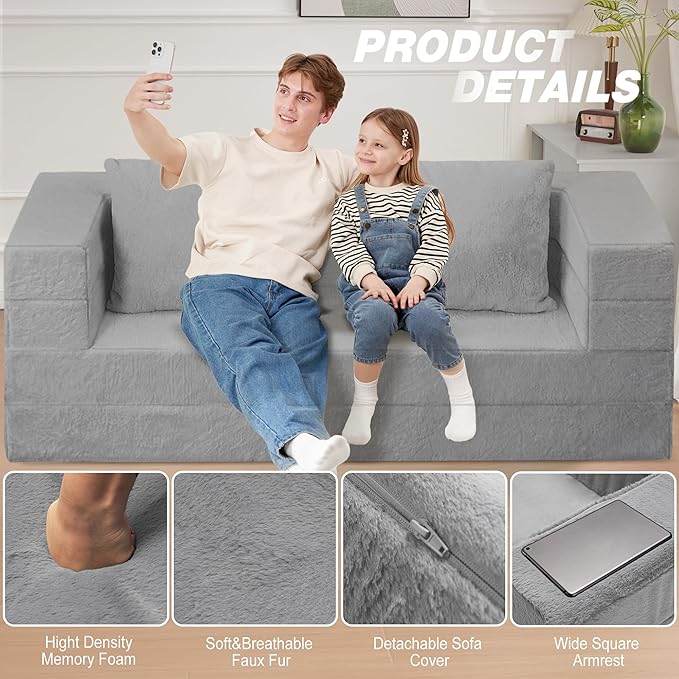 Futon Sofa Bed with Pillow, 3-in-1 Sleeper Sofa Bed with Removable Cover
