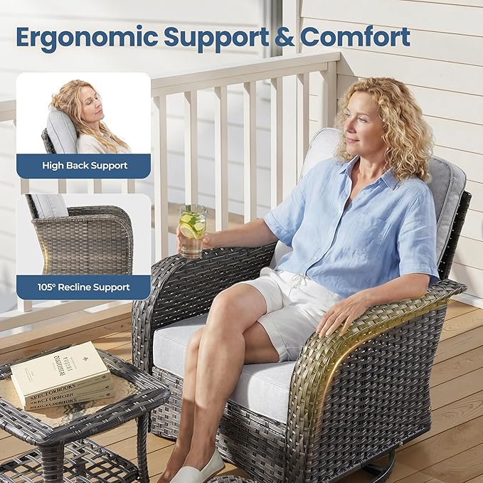 Weaxty 7 Pieces Patio Furniture Set, Wicker Outdoor Swivel Rocking Chairs