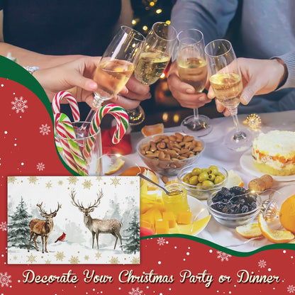 Christmas Tree Snowflakes Reindeer Placemats Set of 4 Winter Gifts for Christmas Women Rustic Holiday Placemats Decor for Xmas Party Home Kitchen Dining Recyclable Table Mats 12x18 inch - DH726