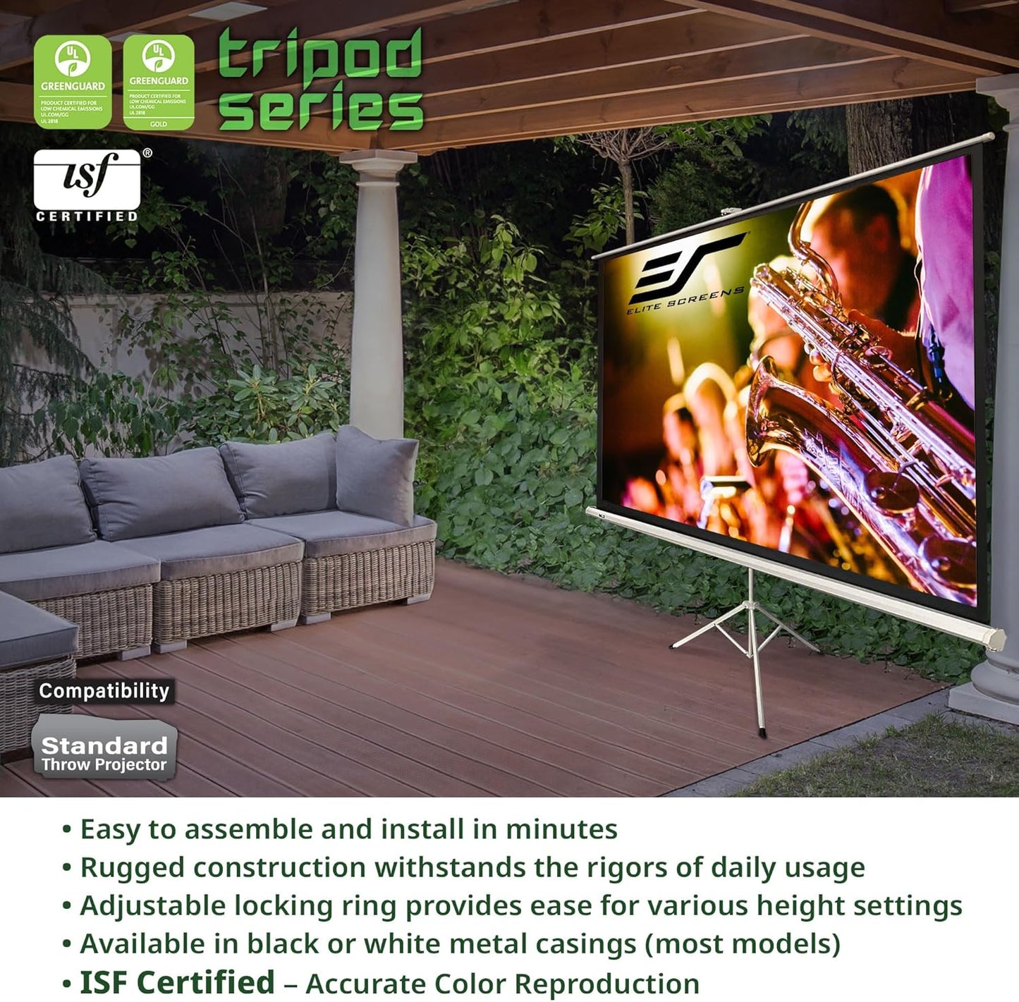 Elite Screens Tripod Series, 113-INCH 1:1, 16:9, 4:3 Adjustable Multi Aspect Ratio Portable Indoor Outdoor Projector Screen, 8K 4K Ultra HD 3D Ready, US Based Company 2-YEAR WARRANTY, T113NWS1 - White