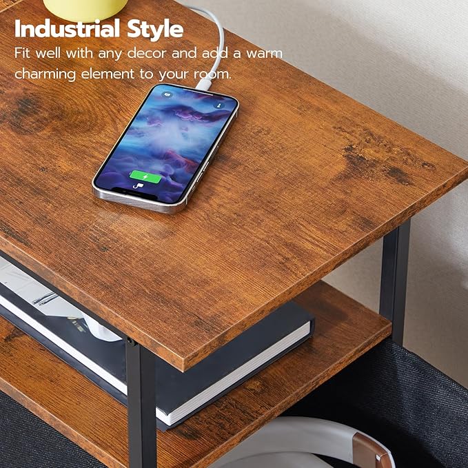 HOOBRO End Table with Charging Station, Narrow Side Table, Nightstand with 2