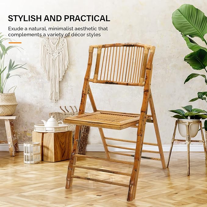 VINGLI Bamboo Folding Chair, Foldable Dining Wood Chairs Comfortable Seat