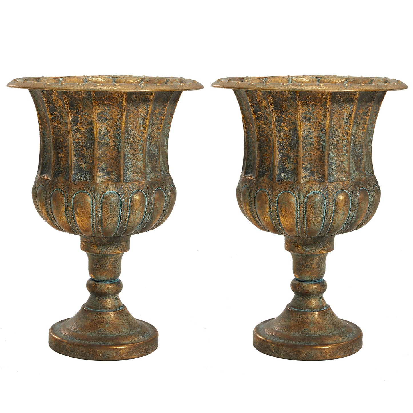 Worth Garden 24.5" H. Metal Urn Planters 2-Pack - Bronze Classic Antique Iron Plant Pots - Large Decorative Rustic Flower Pots for Outdoor Use - Traditional Urn Planter for Patio, Front Porch
