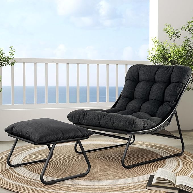 Grand patio Outdoor Chair with Ottoman, Comfy Lounge Chair with Puffy Cushion