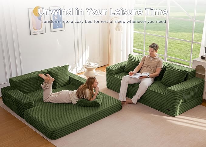 MAXYOYO Loveseat Sofa Bed, Striped Faux Fur Foldable Floor Sofa Couch in A Box