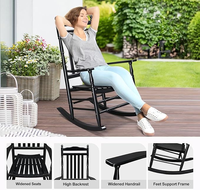 VINGLI Wooden Rocking Chair Outdoor, Patio Rockers