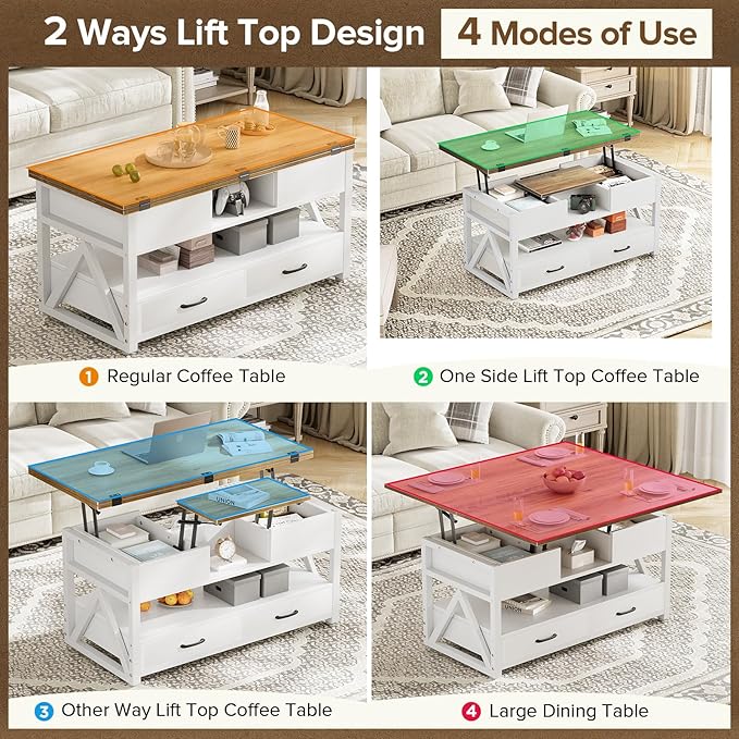 Memobarco 40" Lift Top Coffee Table, 4 in 1 Multi-Function Lift Coffee Tables