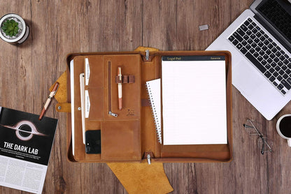 Personalized Leather Portfolio Padfolio for Men, Engraved Gifts for Father's Day for Husband from Wife, Customized Leather Gifts Present for Son/Dad, for Birthday, Brown