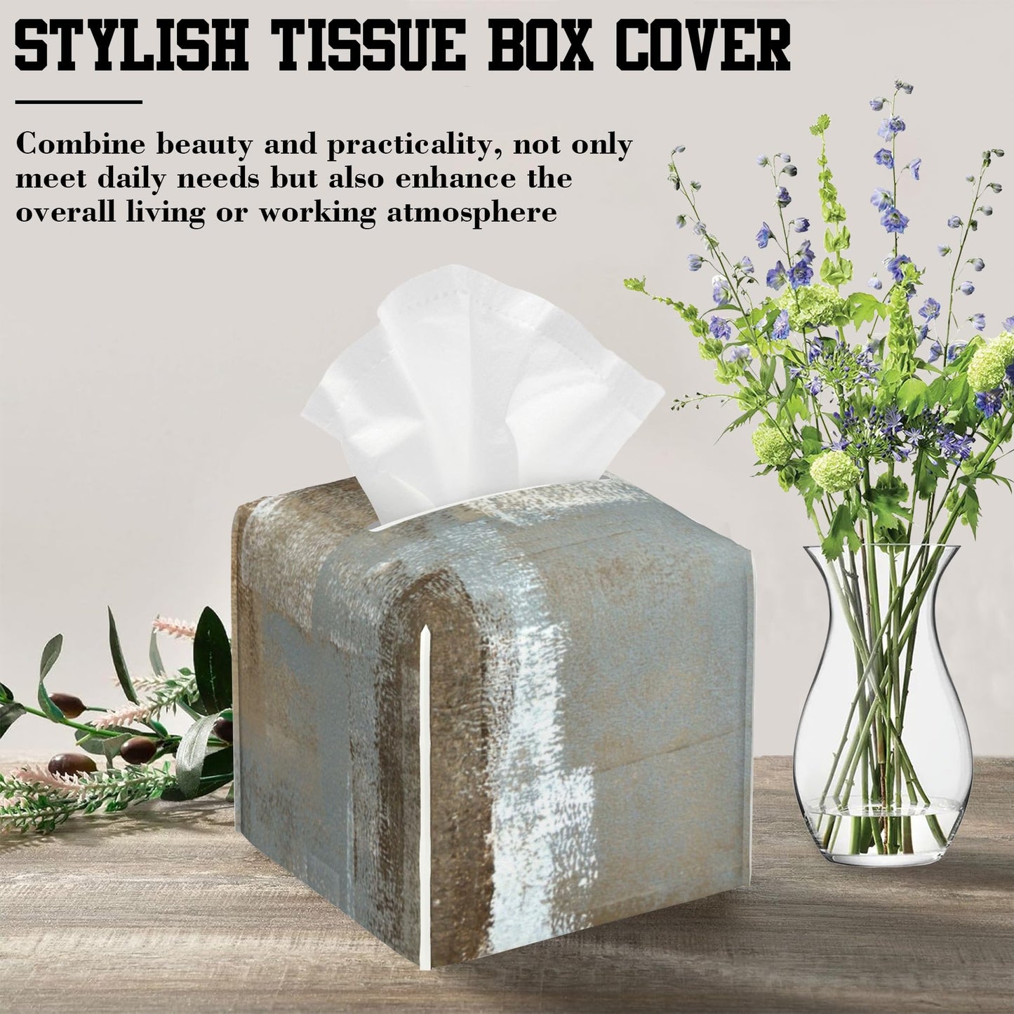 OHEGBXE Grey and Beige Abstract Art Tissue Box Cover Square, Tissue Box Holder Leather Facial Paper Case Decorative Organizer Holder Dispenser Home Office Car Decor