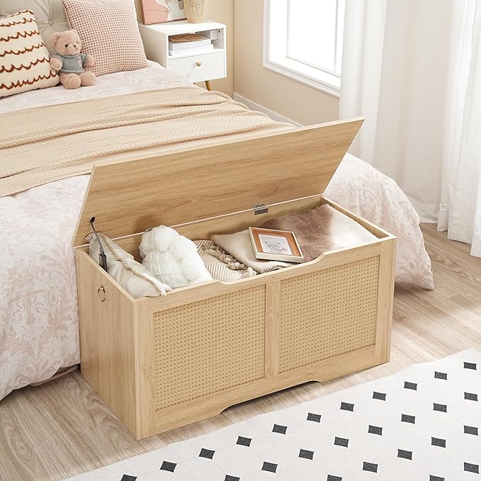 HOOBRO Storage Bench, 39.3" Toy Box, Rattan-Like Storage Chest, Sturdy Entryway