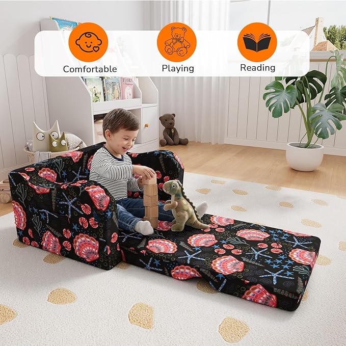 MeMoreCool Folding Kids Couch – 2-in-1 Toddler Sofa Bed, Lounge Chair