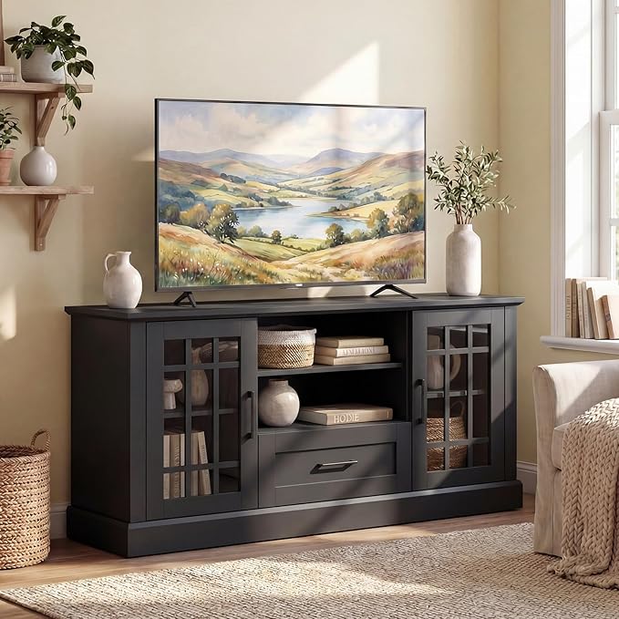 Giantex Farmhouse TV Stand for 65/70 Inch TV, Tall Entertainment Center