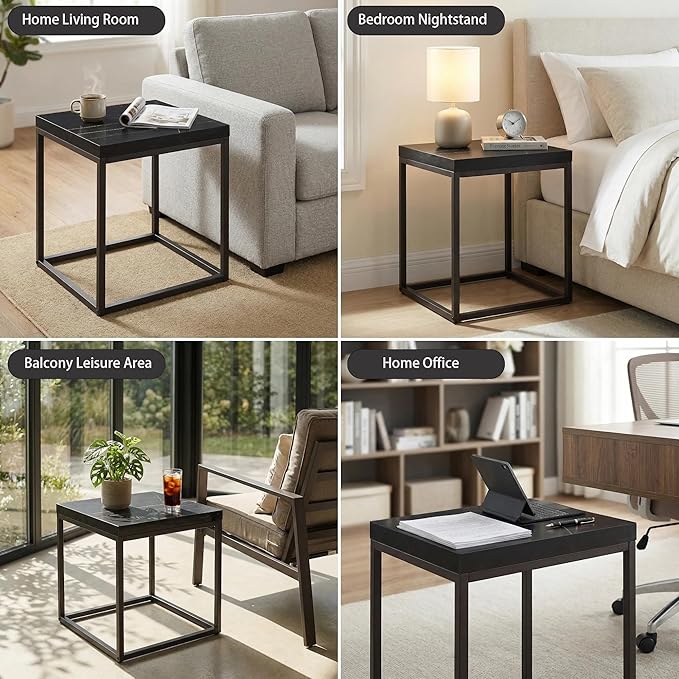 CENSI Modern Square End Table, Extra Thick 1.6" Wood Top & Metal Frame