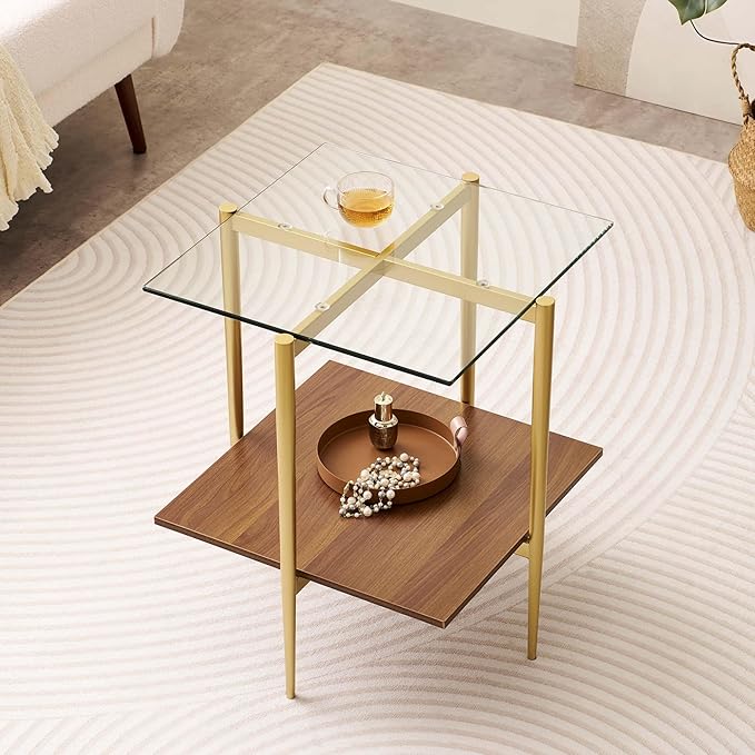 LumFurn Glass End Table, Mid-Century Modern Design Sofa Table,