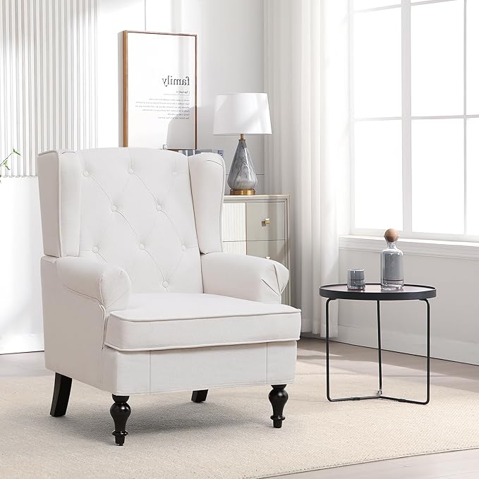 Accent Chair for Living Room, Mid Century Modern Upholstered Armchair, Wingback