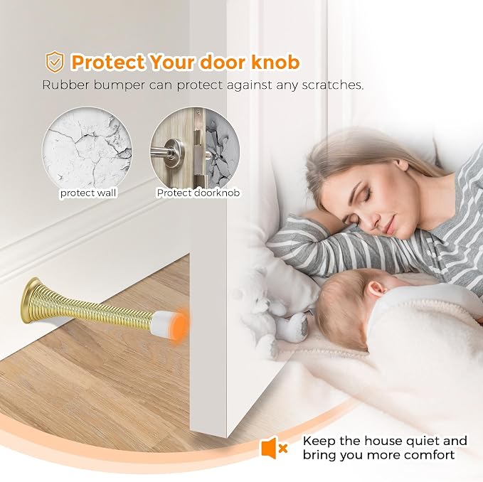 Ravinte Door Stoppers, 6 Pack Gold Spring Door Stops with Rubber Bumper, Door Stoppers for Bottom of Door