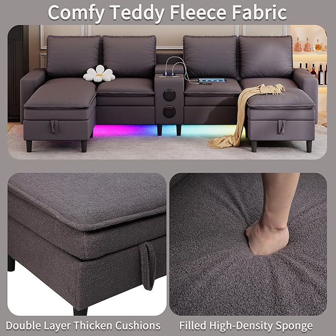 Sectional Couches for Living Room, 4 Seat Sectional Sofa