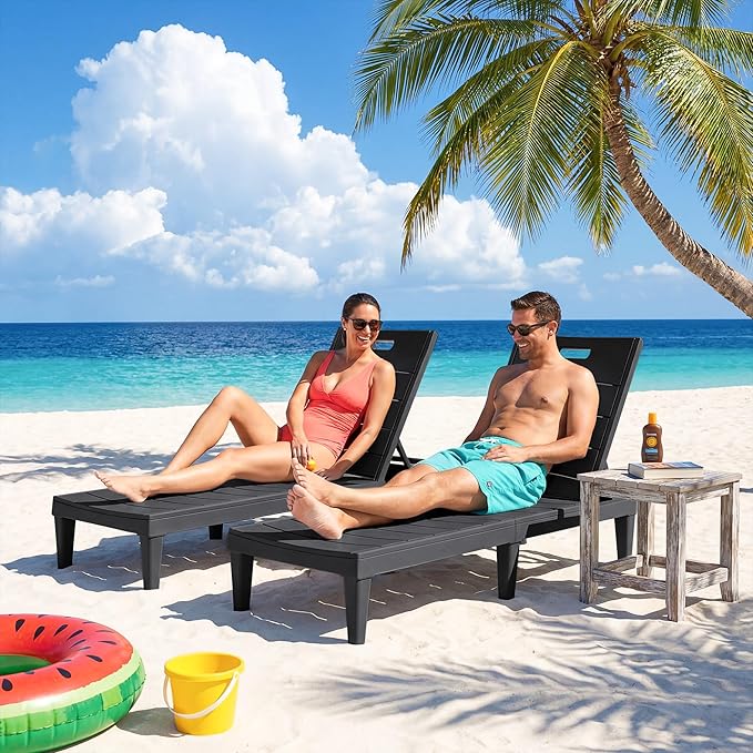 Greesum Outdoor Chaise Lounge Chair Set of 4, Waterproof 5-Position Adjustable