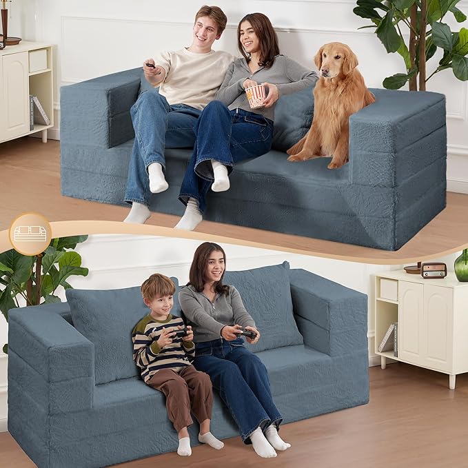 Futon Sofa Bed with Pillow, 3-in-1 Sleeper Sofa Bed with Removable Cover