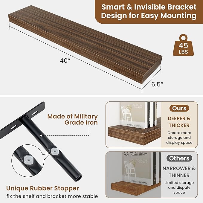 fuqing Floating Shelves for Wall, Wall Mounted Wood Floating Shelf