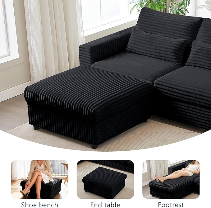 35.3" Corduroy Ottoman with Storage Oversized Ottoman