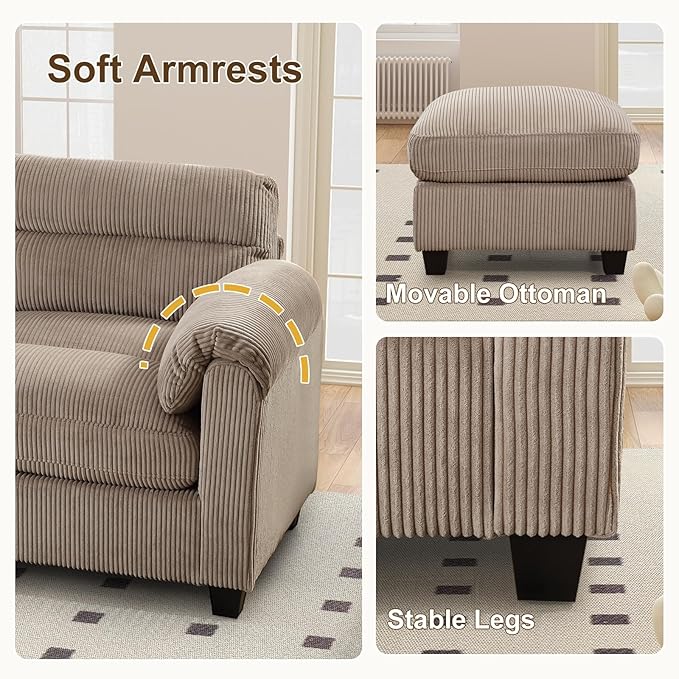 HAOMARKETS Corduroy Sofa Set, Upholstered Loveseat