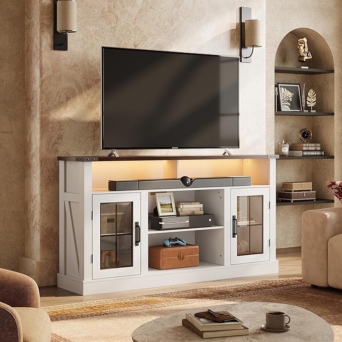 WLIVE Farmhouse TV Stand for 65 Inch TV, Tall Entertainment Center