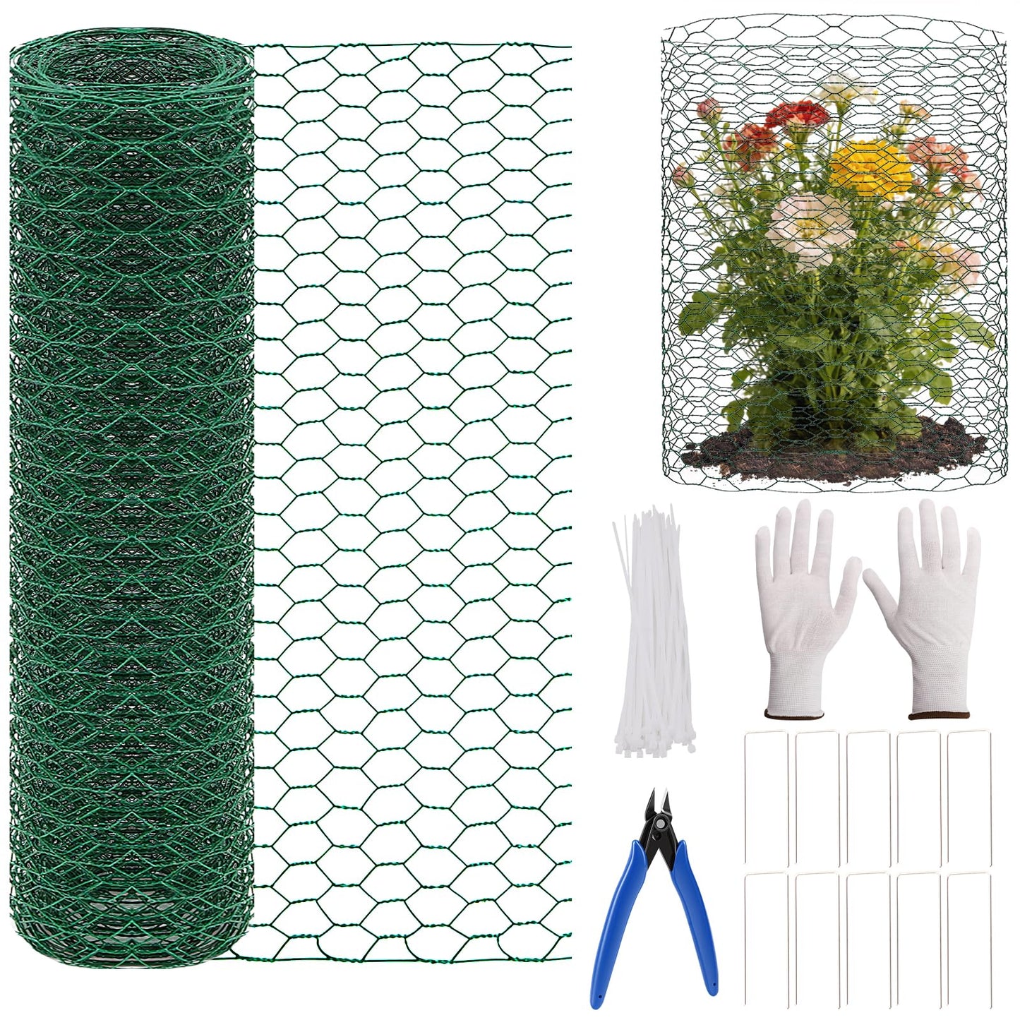 Jcmbreltik Chicken Wire Fencing, Plant Protectors from Animals DIY Kit with Accessories, 15.7x197 Inch Flexible Floral Chicken Wire for Garden & Floral Arrangements