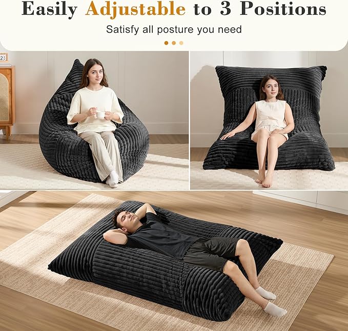 3-in-1 Giant Bean Bag Chair for Adults & Kid, Convertible Floor Sofa to Mattress