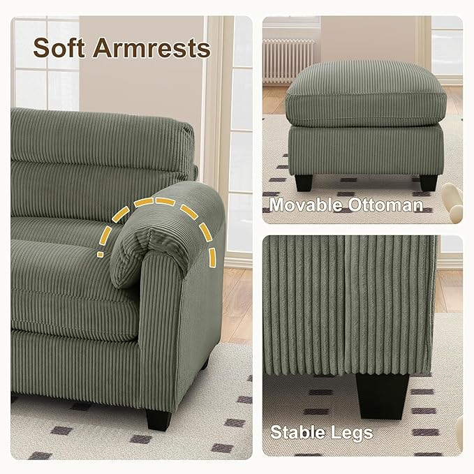 HAOMARKETS Corduroy Sofa Set, Upholstered Armchair Set of 2 and 3-Seater Sofa