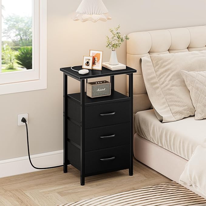 Vagusicc Nightstand with Charging Station, Bedside Table with USB Ports and