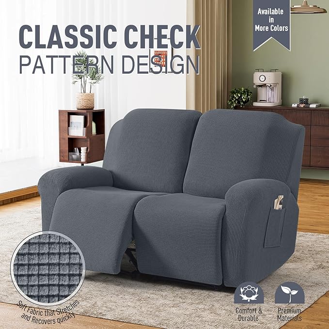 TAOCOCO Recliner Loveseat Slipcover, 6 Pieces Dual Recliner Sofa Covers