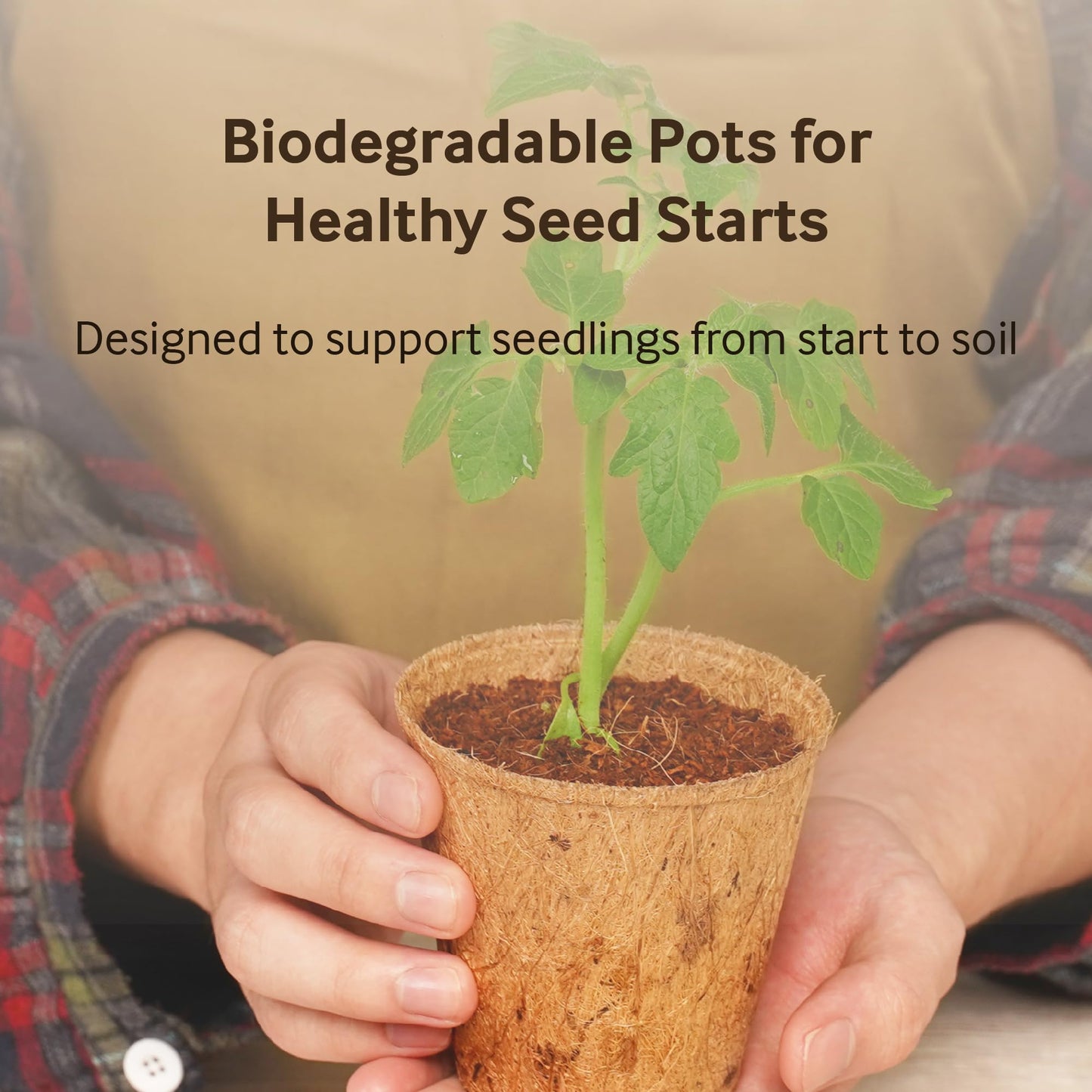 PlantBest 3.25 Inch Coconut Coir Biodegradable Pots – 22 Pack, Plantable Seed Starter Pots, Peat-Free, Sustainable Growing Containers