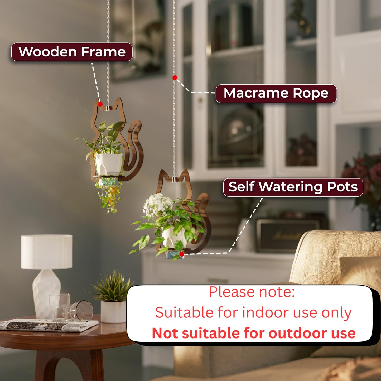 EIGEN Hanging Planters for Indoor Plants - with Self Watering Pots for Indoor Plants (Included), Comes with Macrame Plant Hanger Cord, Cat Decor Planters with Plant Pots (2 Set)