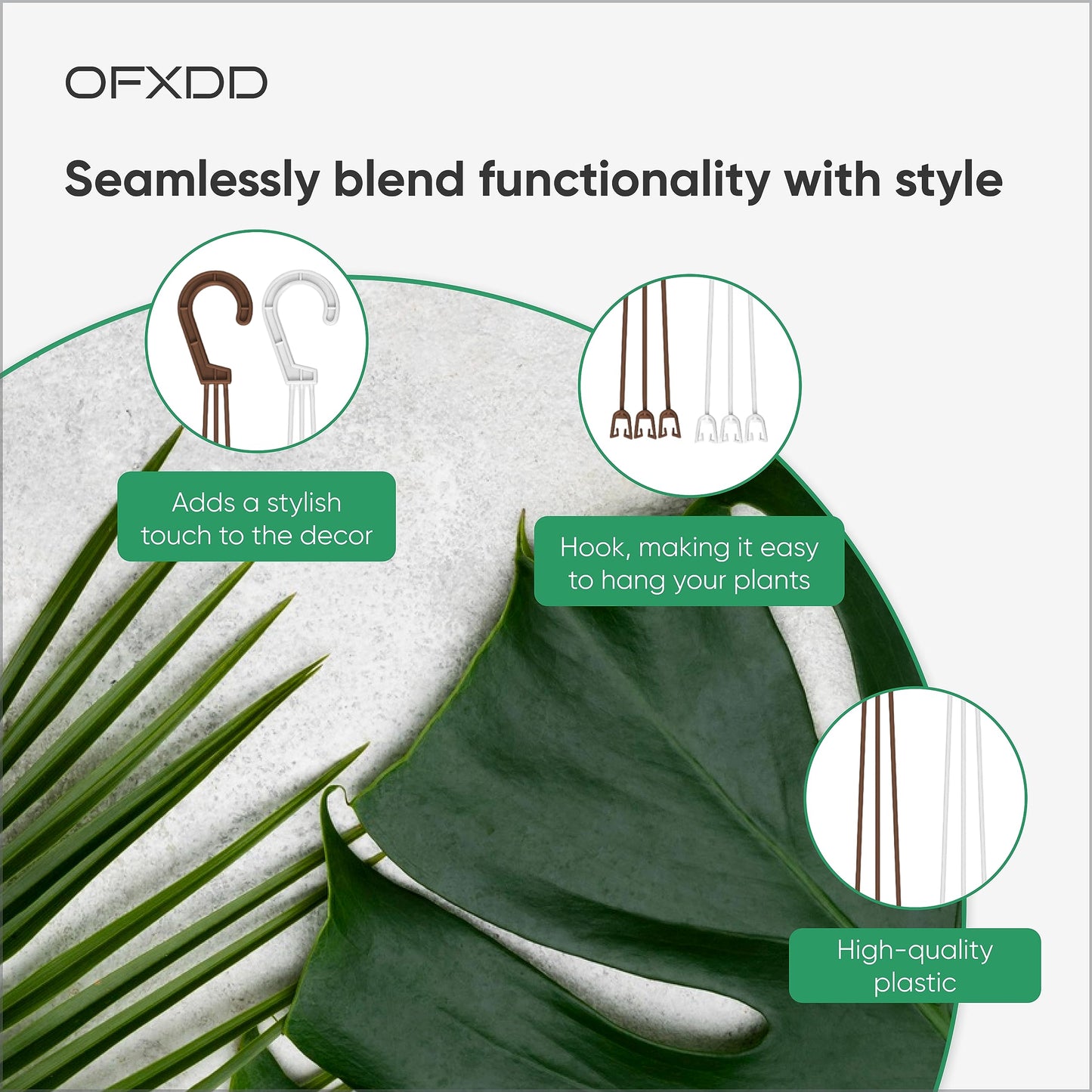 OFXDD Plant Hanger - Plastic Hanging Planters for Indoor & Outdoor Plants - Flower Plant Holder with Hooks, White (3 Pcs) and Brown (3 Pcs)