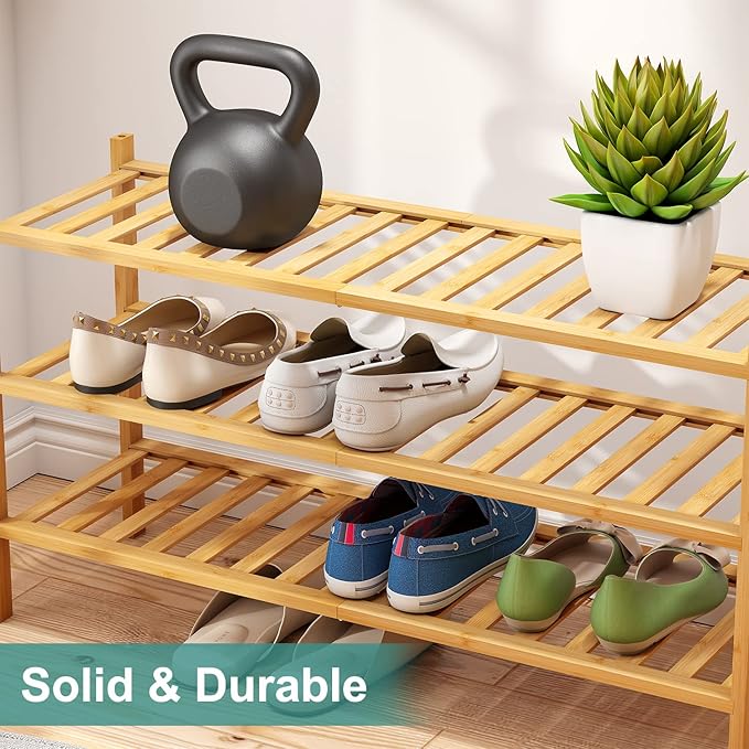 viewcare 3-Tier Long Shoe Rack, Bamboo Wood Shoe Rack