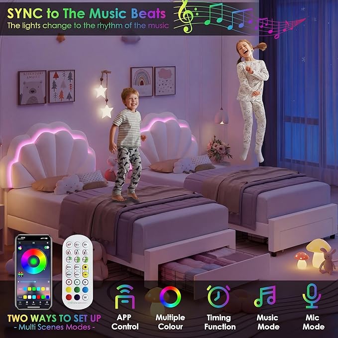 HIFIT Twin Upholstered Smart LED Bed Frame