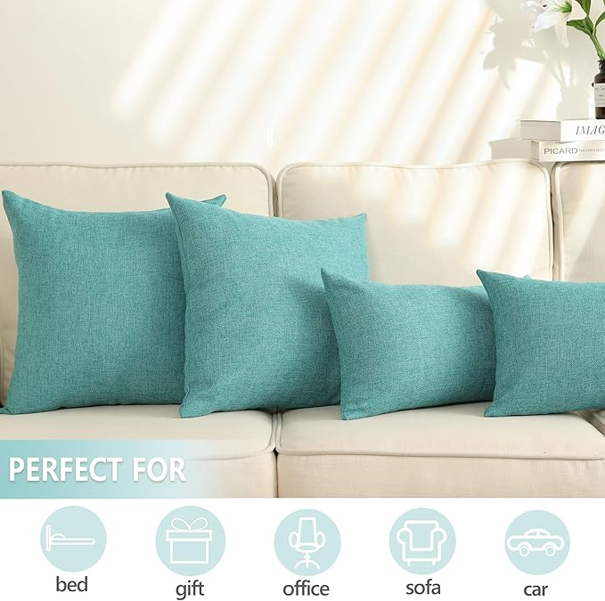 Stellhome Burlap Large Throw Pillow Covers Textured Farmhouse Linen Pillowcase