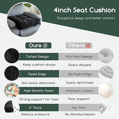 Tufted Corduroy Recliner Seat Cushion for Elderly, High Density Foam Large Square Seat Cushion for Recliner Chair, Floor Pillow, Office Chair, Car, No Pressure on Thighs, 20x20x4