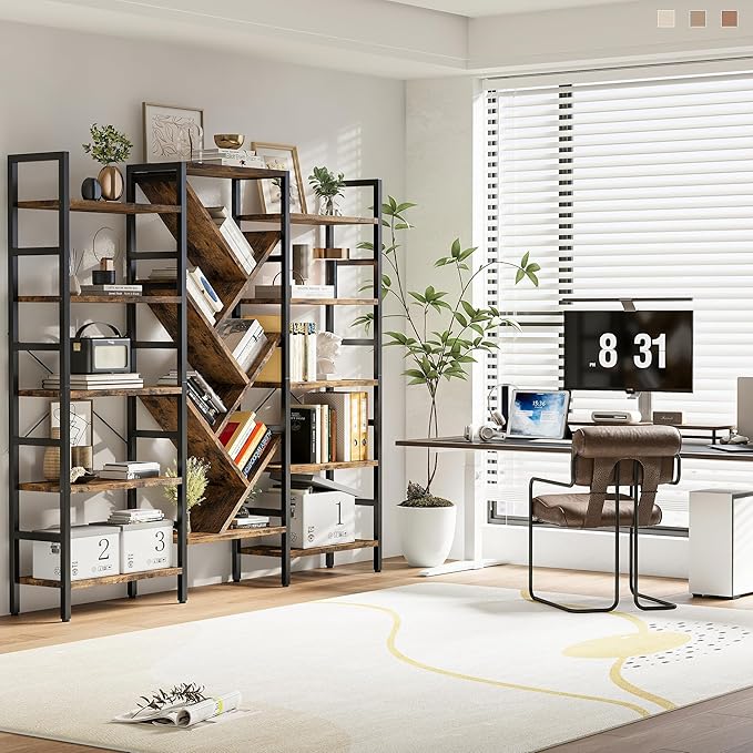 INNOD 70x70 Triple 5 Tier Book Shelf, Large Wooden Bookcase