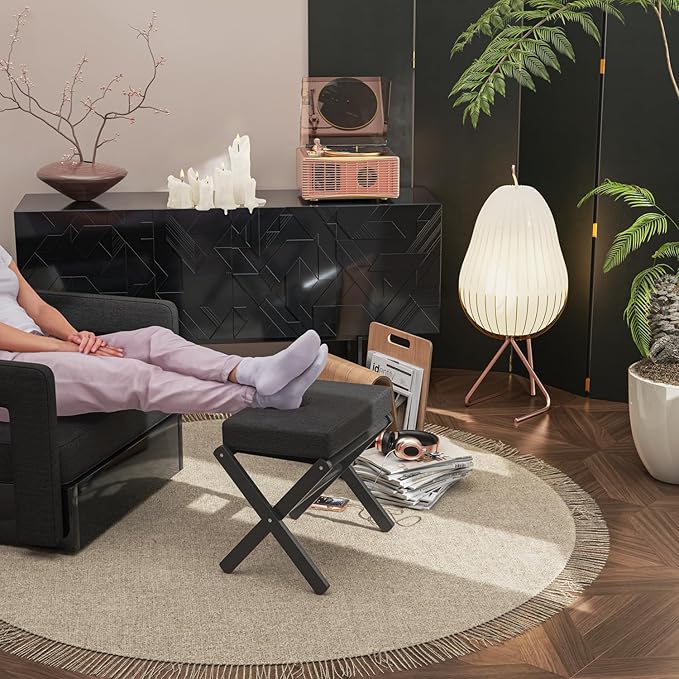 BAMBOOHOMIE Foldable Foot Stool Ottoman, Small Padded Foot Rest