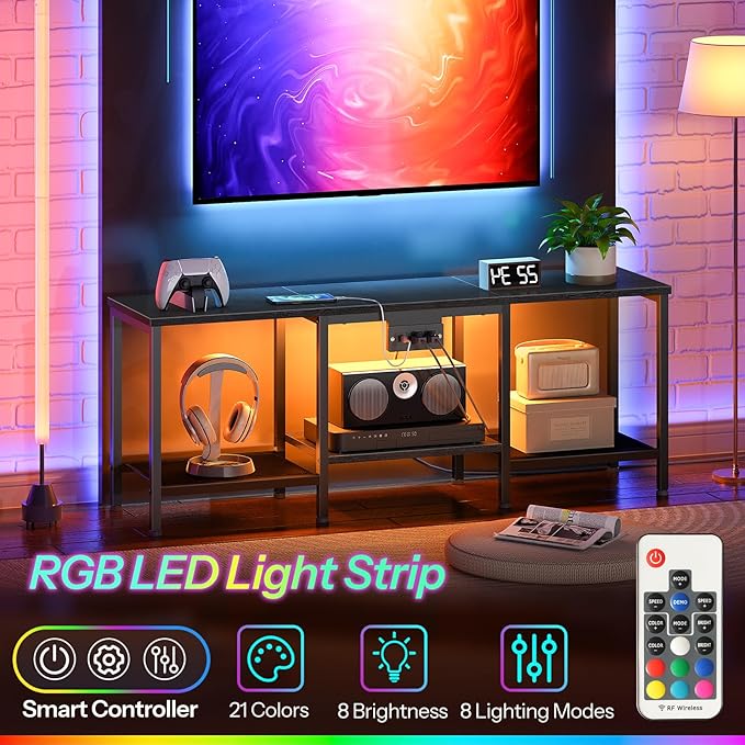 HOOBRO TV Stand with Charging Station to 55 Inches, LED Entertainment Center