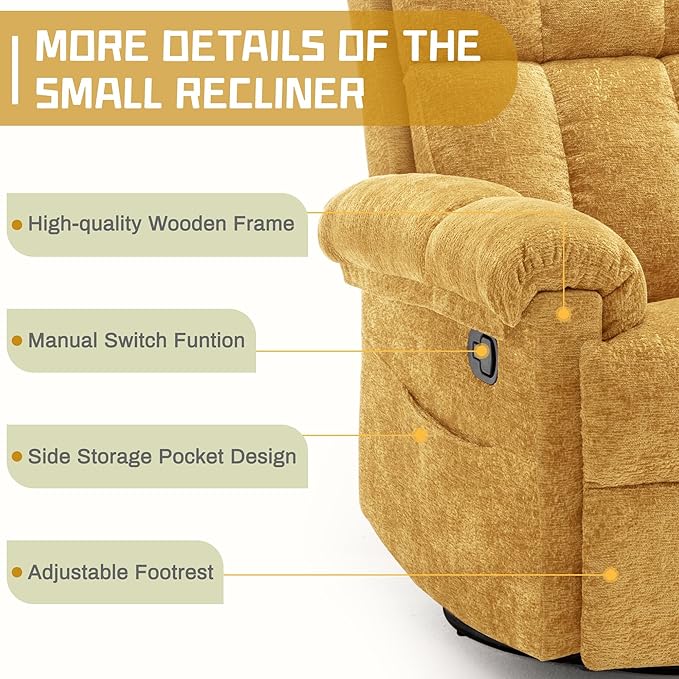 Korser Recliner Chair, Swivel Rocker Recliner Chair