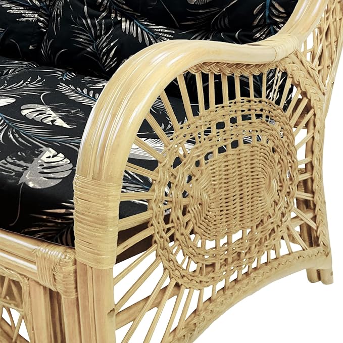 Malibu Lounge Set of 4: 2 Natural Rattan Wicker Chairs, Three-Seater Sofa and