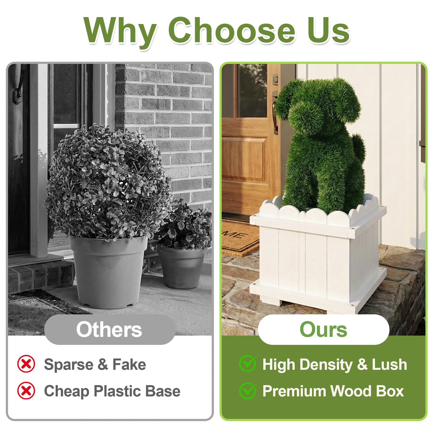 Verdcassz 34.6" Original Design Handcrafted Dog Topiary with White Planter - Premium Faux Boxwood Sculpture, Front Porch Decor, UV-Resistant, No Maintenance, Artificial Plant for Entryway & Patio