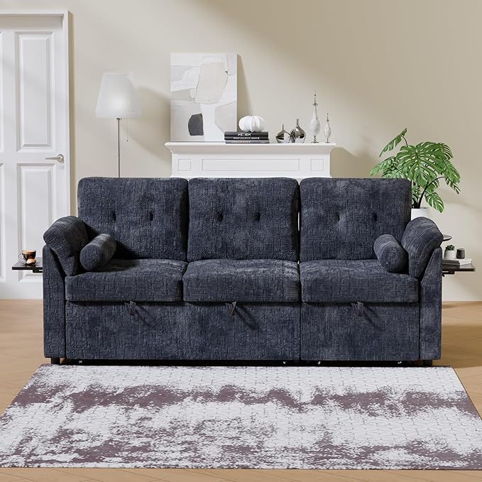 Convertible Sleeper Sofa Bed, 63 Inch Chenille Pull Out Couch